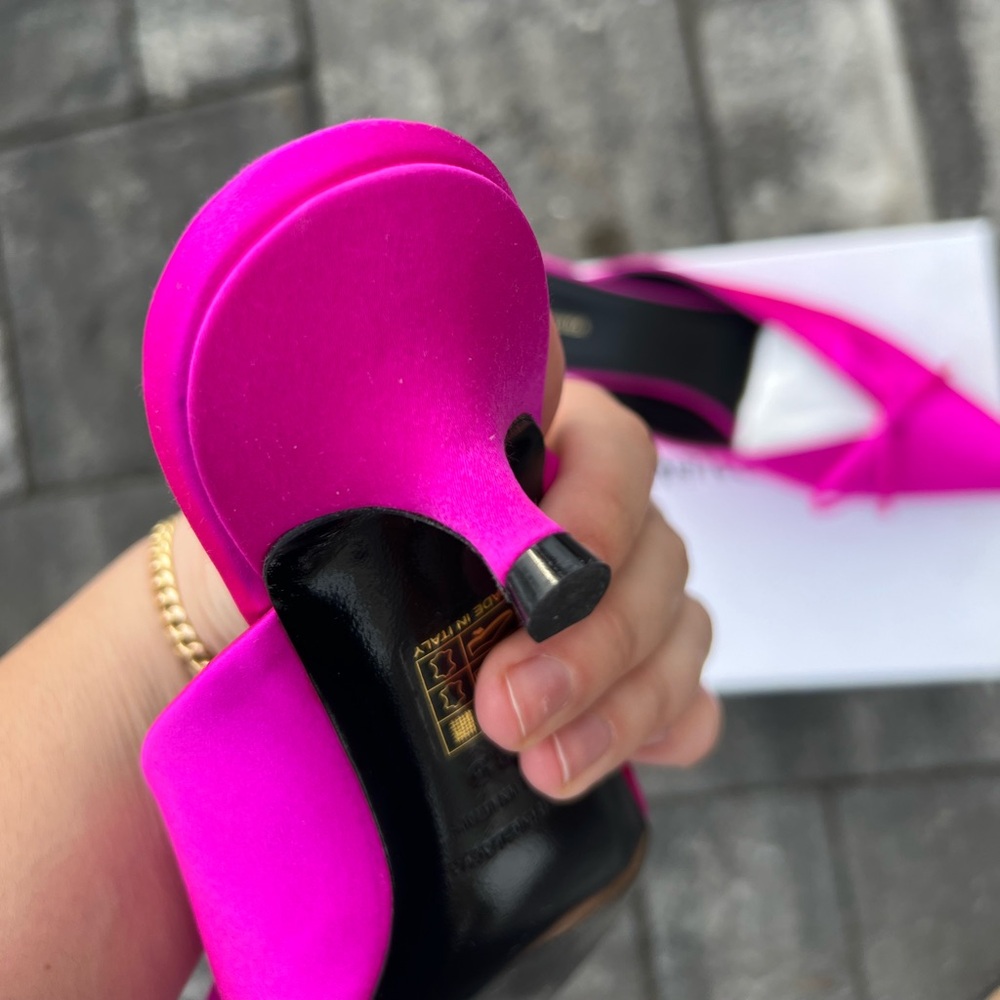 BALENCIAGA Knife Bow Satin Fuchsia Mules - Size 38.5 - NEW - Picture 15 of 17